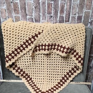 Grandma Cottagecore Hippie Crochet Tan and Brown Wrap